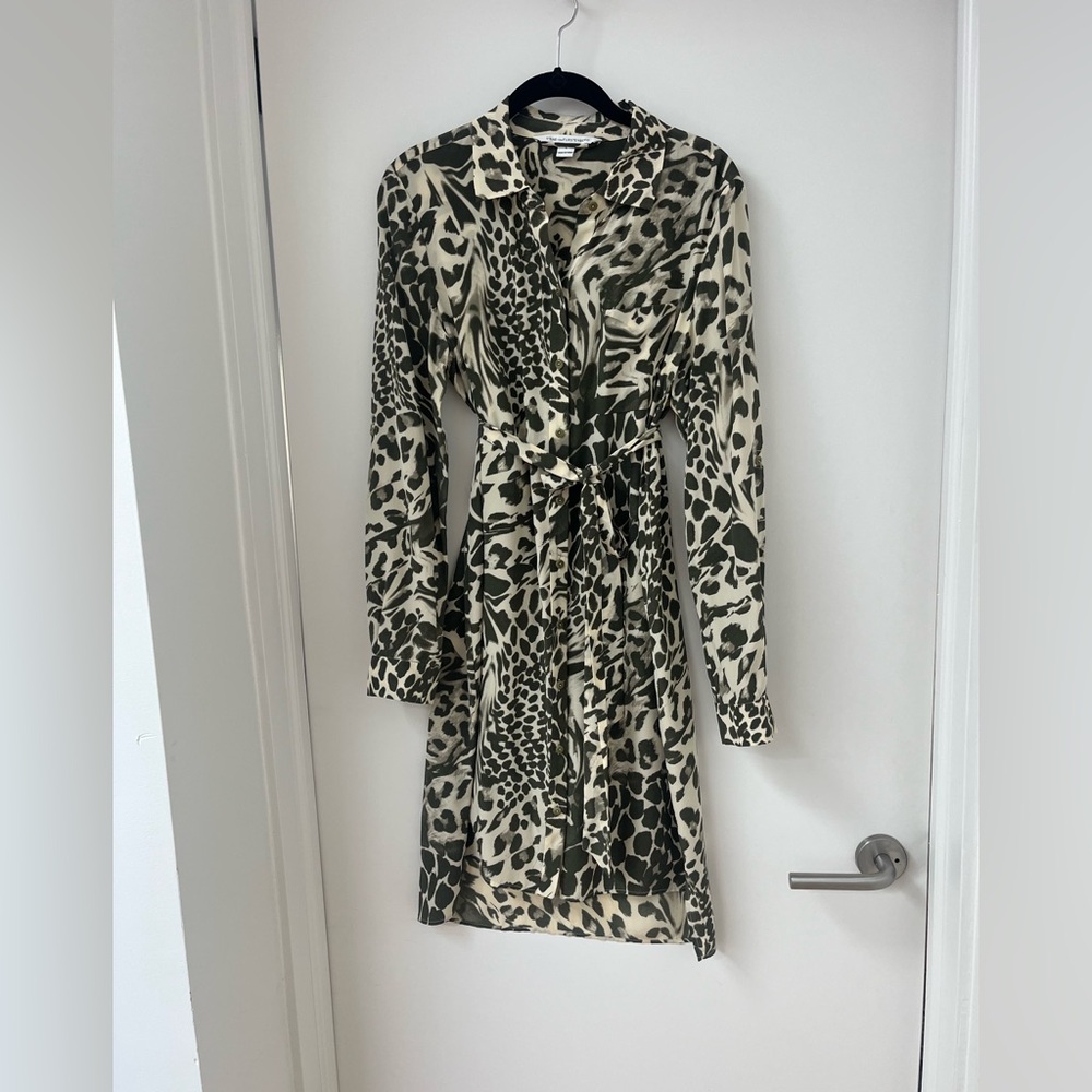 Olive green patterned DVF dress, size 8